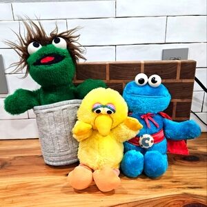 Vintage Sesame Street Oscar the Grouch Big Bird Cookie Monster Plush